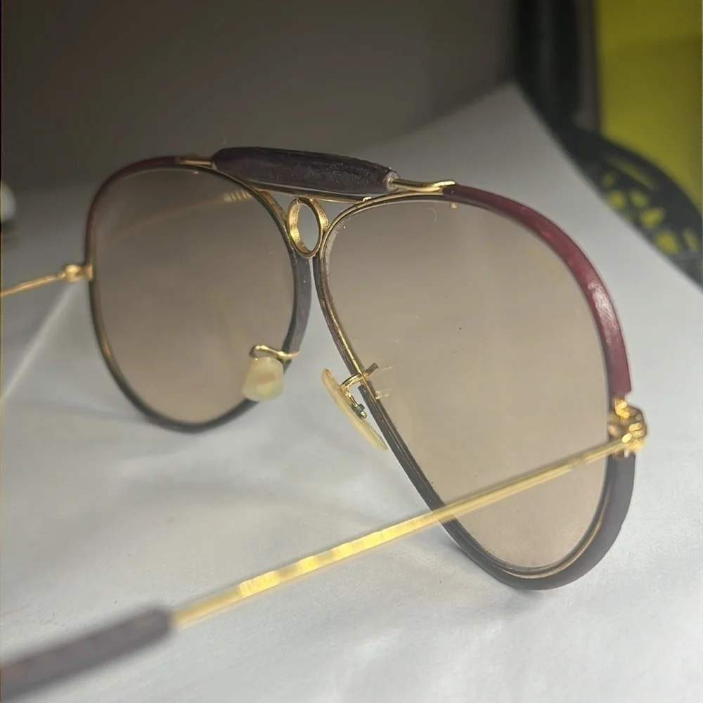 Ray Ban B&L Leathers Shooter 62mm Vintage Shooter Sunglasses Brown Leather